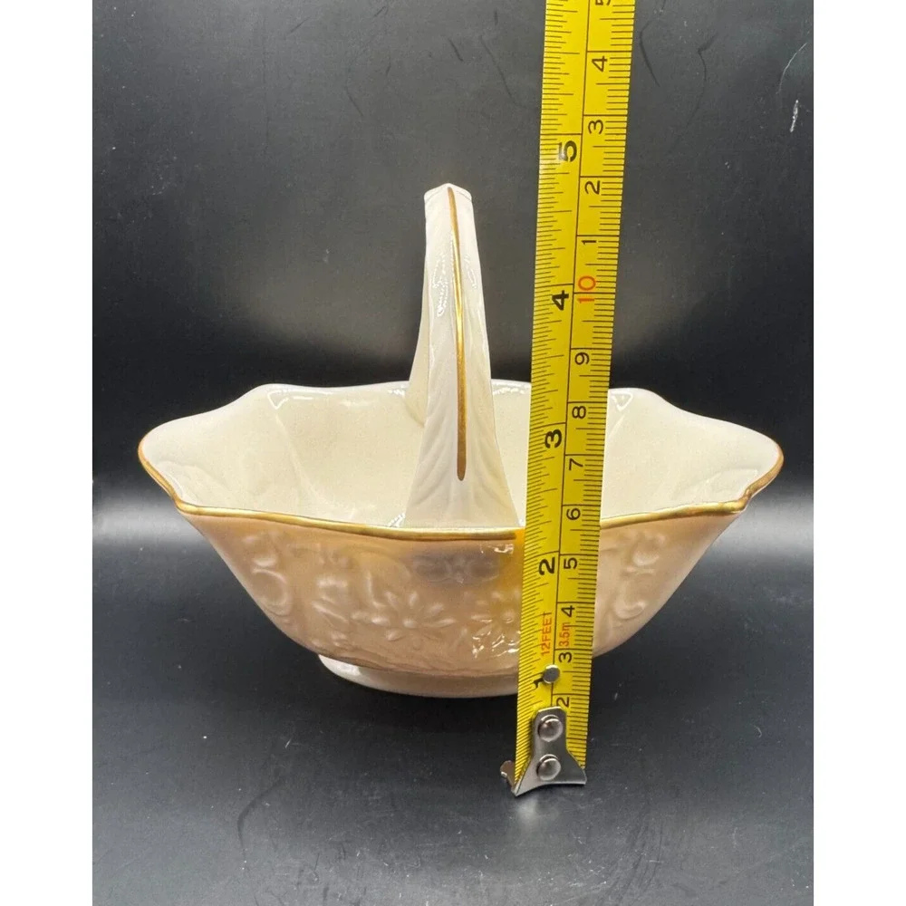 Vintage Lenox Sans Souci 24k Gold Trim Small Porcelain Floral Basket 6